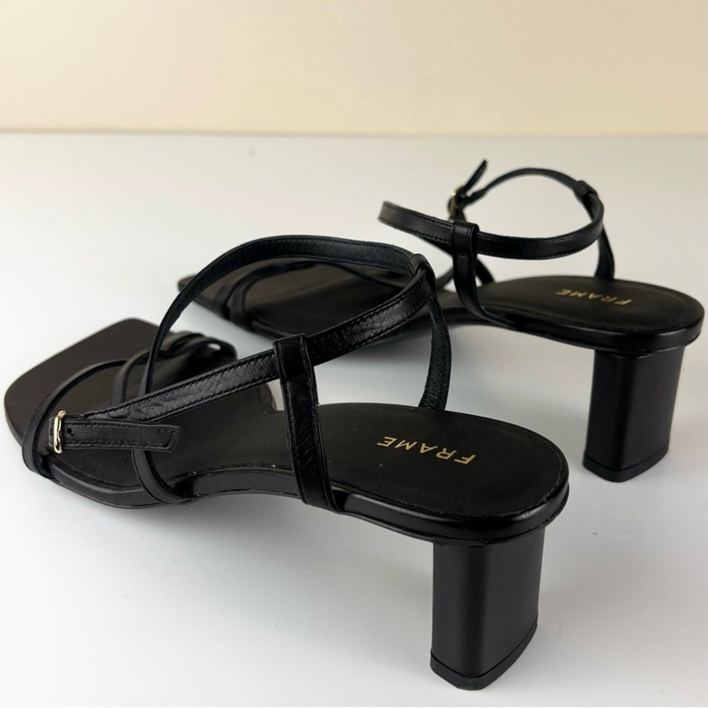 NEW FRAME BLACK LEATHER STRAPPY SANDALS - Picture 6 of 12